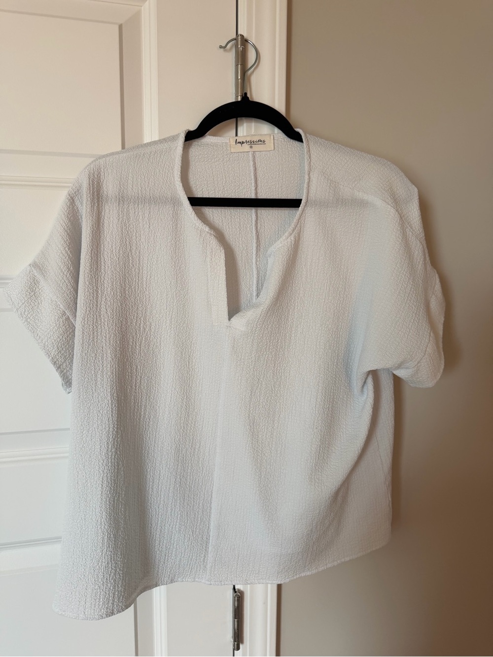 Impressions Cream Textured Notch-Neck Blouse